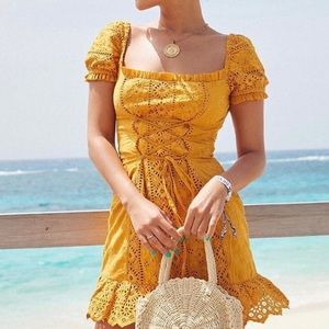 Gold corset style eyelet summer dress